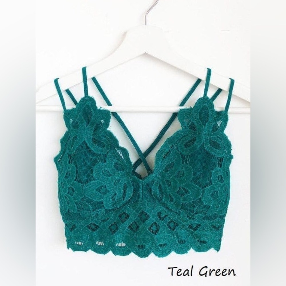 Scalloped Lace Bralette In Teal Green
